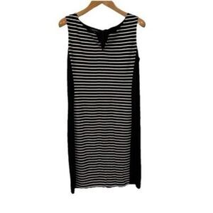 Lafayette 148 New York Sleeveless Sheath Dress Size L Black White Stripe Evening